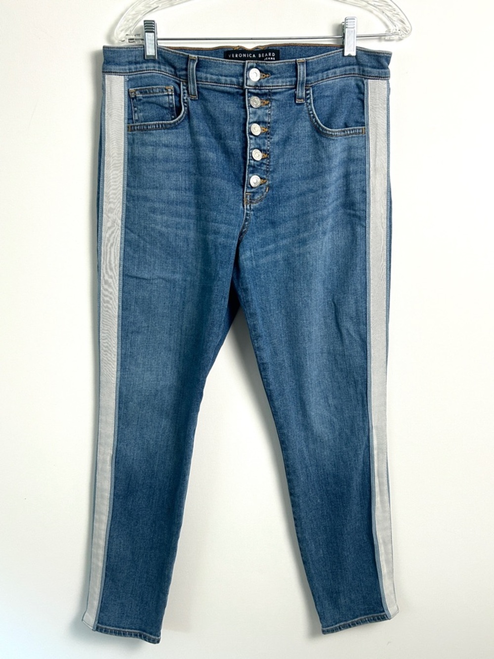 Veronica Beard Debbie Jeans Beacon Stripe Button Fly Women's 31 Size 12 Blue - Picture 2 of 15